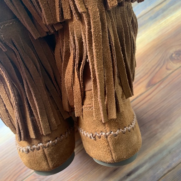 LC Lauren Conrad chestnut brown fringe Moccasin midcalf flat boots - Picture 3 of 7